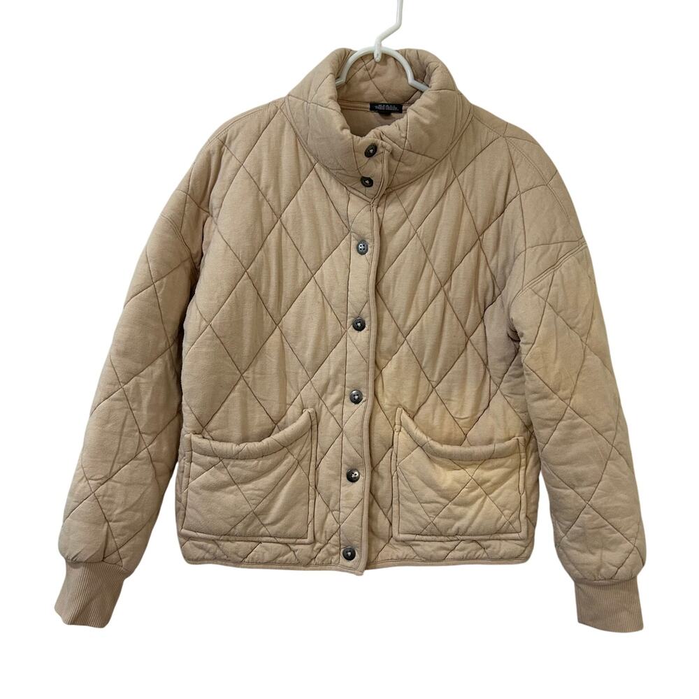 Wild Fable Women’s Size Medium Tan Button Down Quilted Puffy Jacket Fall